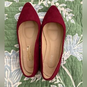 BellaMarie Burgundy Suede Pointed Toe Flats
